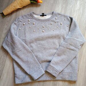 Forever 21 Marl Grey Pearl Embellished Sweatshirt